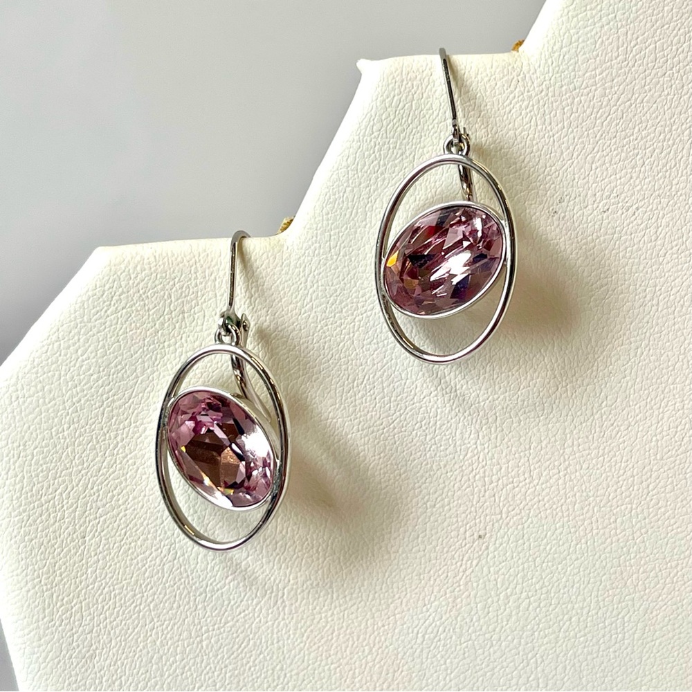Swarovski Pink and Silver Dangle Earrings